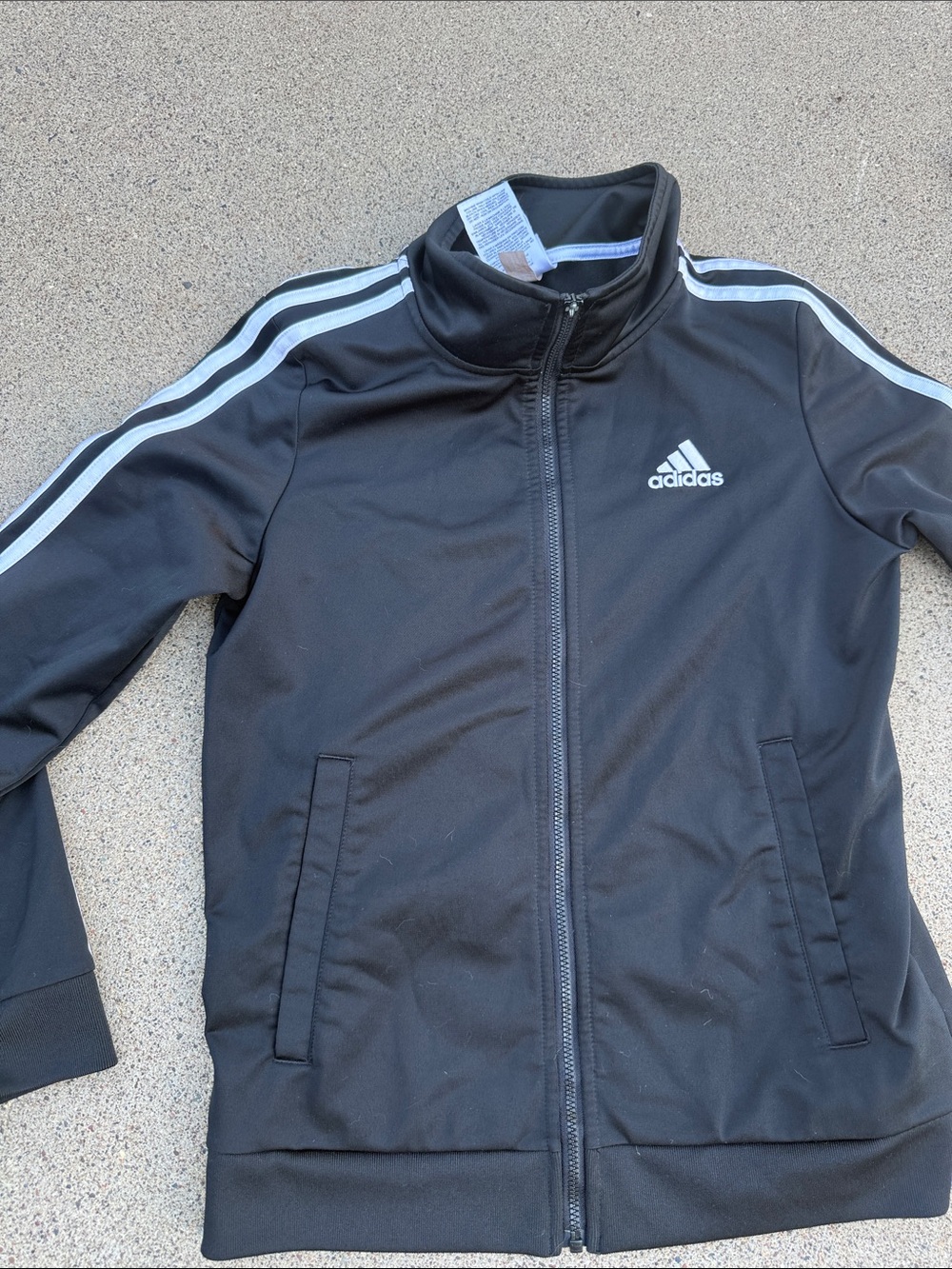 adidas Black Boys Track Jacket with White Stripes, size medium 10/12